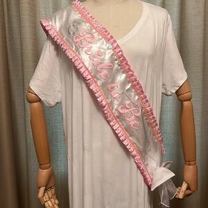 Bride to Be Pink White Sash with Sequins Bow Lace Ring